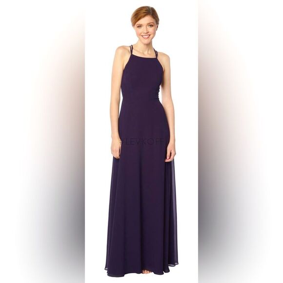 # Levkoff Chiffon double Spaghetti Strap Gown with Lattice Back Size 18 Purple - Picture 1 of 8